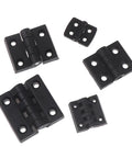 Four black plastic rotating concealed door hinges for cabinets and small flat panel doors.