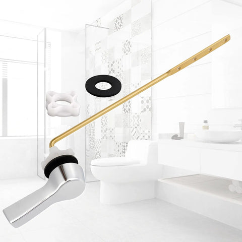Universal Front Mount Toilet Tank Lever Replacement Kit with Brass Handle Chrome Finish in modern bathroom