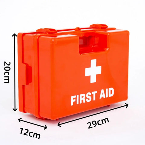 Heavy Duty Wall Mounted First Aid Kit Boss Grade for Worksites and Offices, ABS case with dimensions 29cm x 20cm x 12cm.