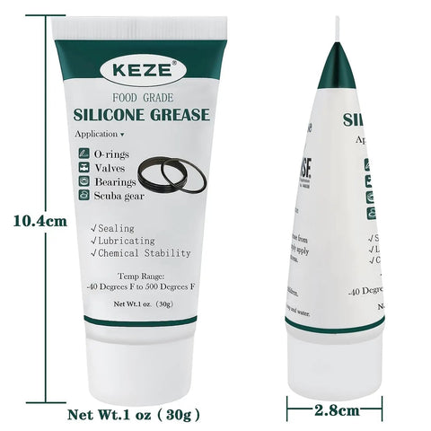Front and side view of 1 oz tube of Food Grade Silicone Grease for O-rings, valves, NSF approved, range -40 to 500°F