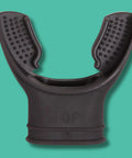 Medical-Grade Silicone Scuba Mouthpiece Pack Of 2 - Comfortable Fit Reduces Jaw Fatigue For Long Dives - Cold Water Ready - Fits Most Regulators - Made In USA Black, shown individually against a teal background.