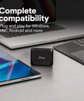 X10 Pro 4TB Portable SSD with laptops and tablet showing PC and Mac compatibility