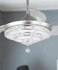 42 Inch Modern Crystal Ceiling Fan With Lights And Remote Control Dimmable LED Chandelier Fan With Retractable Blades Silver