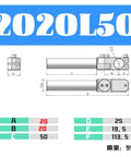 Beefy Adjustable Mechanical Arm Bracket With Universal Joint For Flexible Angles And Reliable Fixed Connection Bendable Arm Mount For DIY Robotic Projects And Heavy Duty Fixtures. 2020L50 technical drawing with dimensions