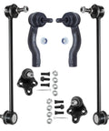6pc Front Suspension Kit For 2001-2005 Toyota RAV4 Includes Sway Bar Links, Outer Tie Rod Ends, and Front Lower Ball Joints For A Smooth, Responsive Ride And Rock-Solid Steering. black steel suspension parts and hardware