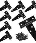 3 Inch Barn Door Hinges 8 Pack Black T Hinges 6Hole 270 Open Angle Weatherproof Outdoor For Shed Chicken Coop With Screws
