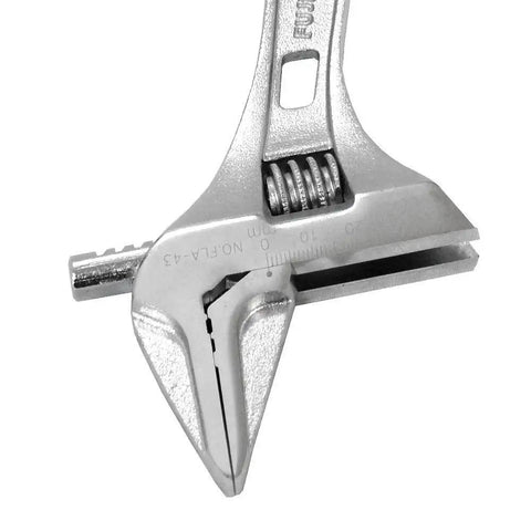 Close-up of Pocket Size Adjustable Wrench With Grip, 7.28 Inch Short Handle, showing 53mm jaw opening and high torque gear.