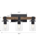 4-Light Industrial Farmhouse Vanity Lights With Rustic Wood And Clear Glass, Modern Metal Wall Sconce, front view, 19.5" length