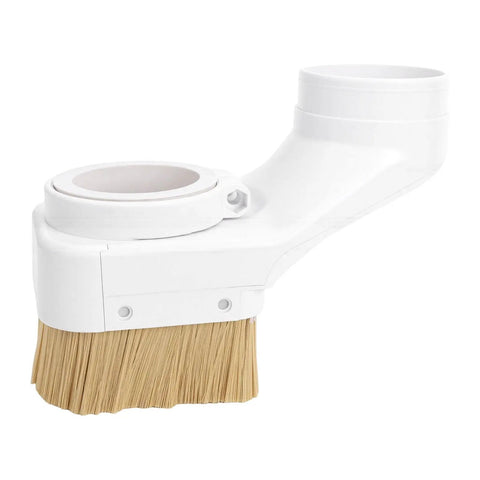Heavy Duty 80mm Cnc Spindle Dust Boot Shoe With Double Door Brush Seal And 100mm Hose Port Straight Up, white with brush for optimal dust control.