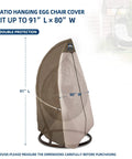 Built Tough Heavy Duty Patio Egg Chair Cover With Zipper, Weatherproof Outdoor Hanging Egg Chair Protector in beige, fits 91L x 80W inches.