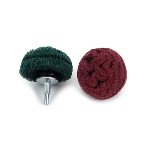 Six Piece Nylon Buffing Mushroom Wheels Set With Assorted 2 Inch 3 Inch And 4 Inch Sizes For Polishing And Cleaning Metal Surfaces Using Green And Red Grits For Smooth Finish And Fast Work, green and red nylon wheels.
