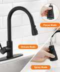 Matte Black Kitchen Faucet With Pull Down And Pull Out Sprayers, One Hole Deck Mount, Single Handle Stainless Steel Assembly, 3 Spray Modes Aerated Stream Powerful Spray Pause, Built To Last And Easy Thumb Toggle Control For Quick Switches