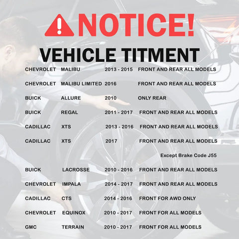 Vehicle compatibility list for Wheel Bearing Hub Assembly 513288 Front Or Rear With ABS Ring 5 Lug For Chevy Malibu Impala Cadillac