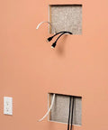 Low Profile TV Bridge Kit For Shallow Walls 8x5 Box Fits 1/2 Inch Or 5/8 Inch Drywall White 1 Pack Easy Flush Mount installation view.