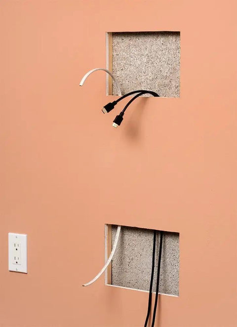 Low Profile TV Bridge Kit For Shallow Walls 8x5 Box Fits 1/2 Inch Or 5/8 Inch Drywall White 1 Pack Easy Flush Mount installation view.