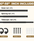 Wrap Around Blackout Curtain Rods For Windows 30 To 60 Inches, Adjustable Five Eighth Inch Rod, Black Finish, kit components
