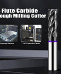 Vierdwin 1/2 in carbide roughing end mill, 4-flute square-nose, angled side view for steel/aluminum