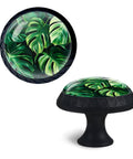 Crystal Turtle Back Cabinet Knob Set Four Pack Glass Drawer Pulls featuring green leaf design, plastic base visible