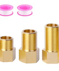 Brass 1/2 in pipe extension fittings; female-to-male hex adapters, 3-piece set in 30/40/50 mm, with PTFE tape (2 pcs).