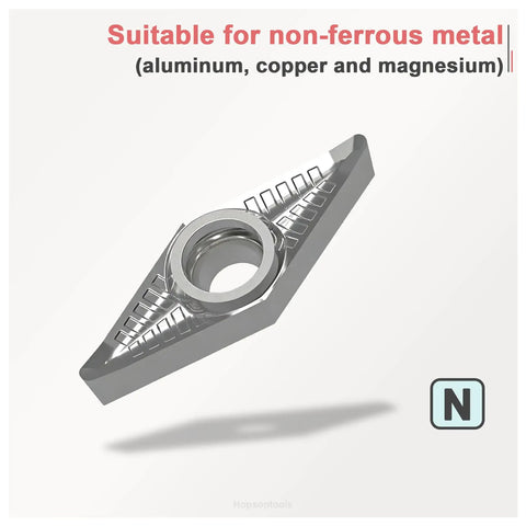 Uncoated Carbide Lathe Insert, 35 Degree Diamond Shape, For Aluminum and Non Ferrous Metals, Close-up View