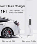 Level 1 Tesla Charger For Home 110V 15A With NACS Connector And 21ft Cable NEMA 5-15 Plug Portable EV Charger For Model Y 3 S X Delivers Up To 1.65 kW Outdoor Ready Safe And Reliable charging a Tesla car