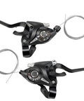 21 Speed Bike Shifter Lever Set With Gear Indicator And Grips, 3x7 Shifter for Mountain Road Bicycles, shown with cables