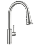 FORIOUS Kitchen Faucet with Pull Down Sprayer, Lead-Free Stainless Steel, modern design, tall curved spout, side lever control.