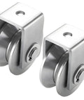 Beefy Heavy Duty Stainless Steel Pulley Kit With Dual Wheel Track System Bolt Attached 2 Pack For Gym Cable Devices V Type Rollers 400 Kg Max Load Perfect For Weight Hoisting, two stainless pulleys