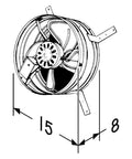 Gable Mount Attic Ventilator With 1600 CFM, Galvanized Steel Housing, 14 Inch Blade, product dimensions illustration