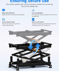 Front view of DIHOOL electric scissor lift table with a black metal frame and lifting platform.