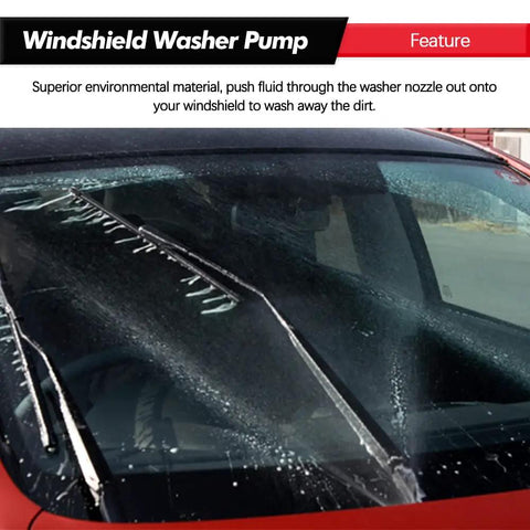Windshield washer in action with cleaner sprayed on a car windshield, showing effect of Windshield Washer Pump With Grommet Replacement Fits Ford.