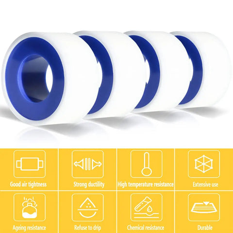 Four Rolls Of Three Quarter Inch White Teflon Tape For Plumbers PTFE Thread Sealant Pipe Sealing Shower Heads 520 Inches Per Roll Leak Proof Water And Gas Tight