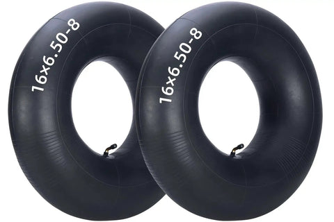 2-Pack Heavy-Duty Inner Tubes 16x6.50-8 And 16x7.50-8 With TR-87 Bent Valve Stem for lawn mowers, tractors, and wheelbarrows.
