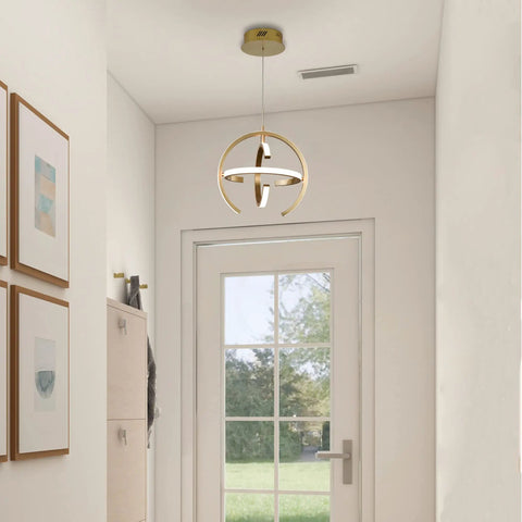 Lit Modern Gold Globe Pendant LED Chandelier With 3 Adjustable Rings in hallway 175 degree adjustable aluminum rings