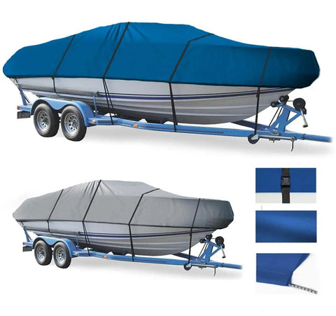 Heavy Duty Boat Cover For Triumph V15 Cool 2002 Model, 600 Denier Breathable Urethane Coated Marine Canvas, blue and gray options