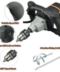Heavy Duty 12 Amp Concrete And Mortar Mixer With Soft Start showing 5/8 inch keyed chuck and large spiral paddle