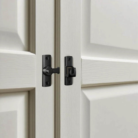 Heavy Duty Dual Angle Barn Door Lock With 90 And 180 Degree Install Easy To Mount Small Door Latch installed on white door