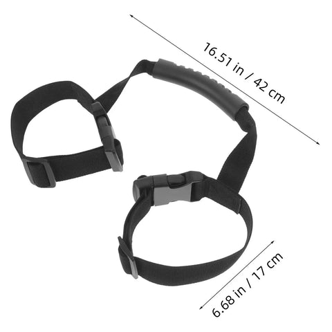 Diving Oxygen Cylinder Strap With Elastic Handle For Scuba Tanks Lightweight Air Tank Carrying Band For Water Sports And Outdoor Diving Secure Tank Stability And Easy Shoulder Carry, showing dimensions and buckle detail.
