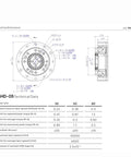 Technical dimensions and data for High Torque Harmonic Reducer Gearbox With Strain Wave Gear 50 To 1 Reduction 28mm input output.