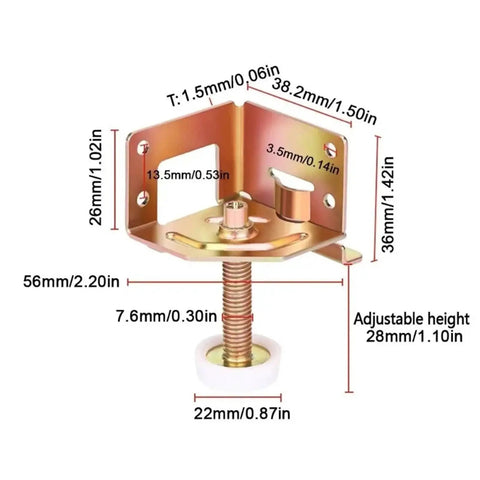 Adjustable Furniture Feet 8 Pack Leveling Feet with Threaded Post dimensions for tables, cabinets, and workbenches.