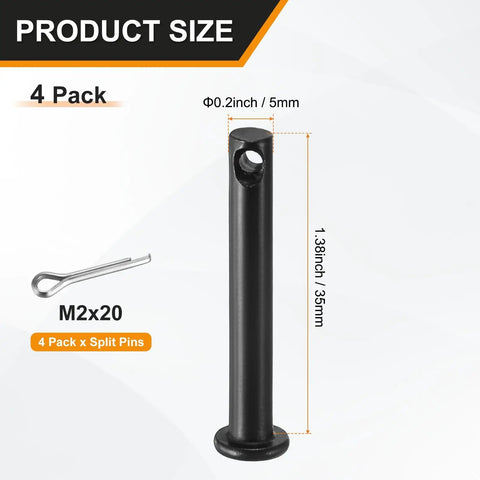 4-Pack M5x35mm Black Single-Hole Clevis Pins For Quick, Hassle-Free Assembly And Disassembly - Built For Farm, Aviation, Construction, Rigging, Furniture, And Mechanical Linkages, with split pin