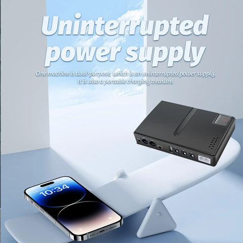 Rock Solid 18W DC UPS Power Backup Keeps Your Gear Online When The Grid Drops For Routers And PoE Cameras With 5v 9v 12v Usb Ports And Compact Travel Ready Build on a display with a smartphone.