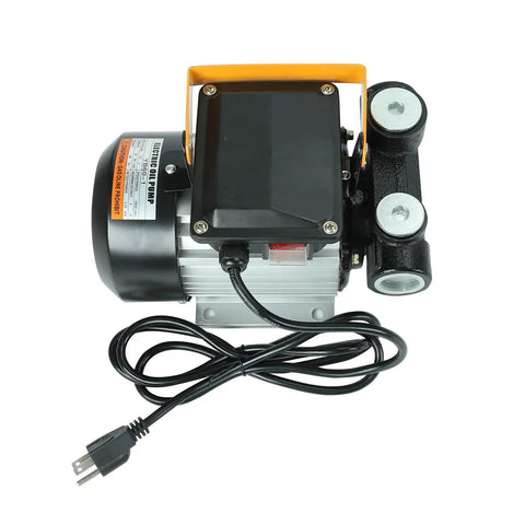 No-Nonsense 110V AC 550W Self Priming Electric Fuel Transfer Pump showing motor, toggle switch, and power cord.