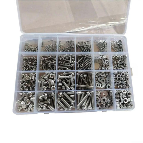Top Shelf 710 Piece 304 Stainless Steel Fastener Kit With Cross And Round Head Machine Screws Bolts Nuts And Flat Washers In M2 M3 M4 M5 Metric Sizes in organized case.