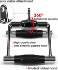 Yes4All rotating double-D row handle cable attachment; chrome steel frame with knurled rubber grips, front view