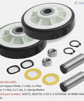 Heavy Duty Drum Rollers With Shafts Replacement Pack For Maytag And Whirlpool Clothes Dryers, includes rollers and hardware.