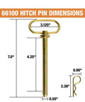 Dimensions diagram of Hitch Pin Half Inch By Four And A Quarter Inch With Cotter Pin Tough As Nails 1040 Steel Yellow Zinc Plated