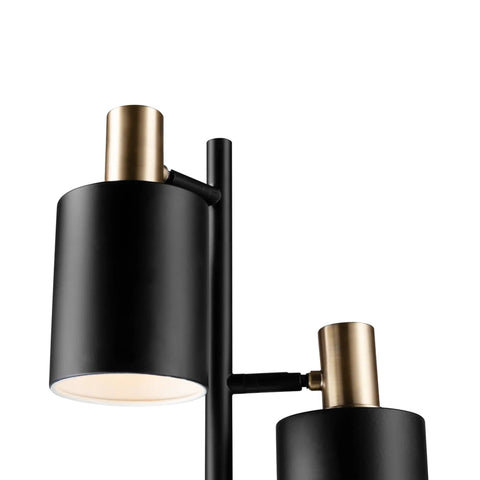 Close-up of Lexie 67 Inch Floor Lamp With 3 Pivoting Heads In Matte White Finish And Antique Brass Accents Modern Glam Vibe Ambient Lighting