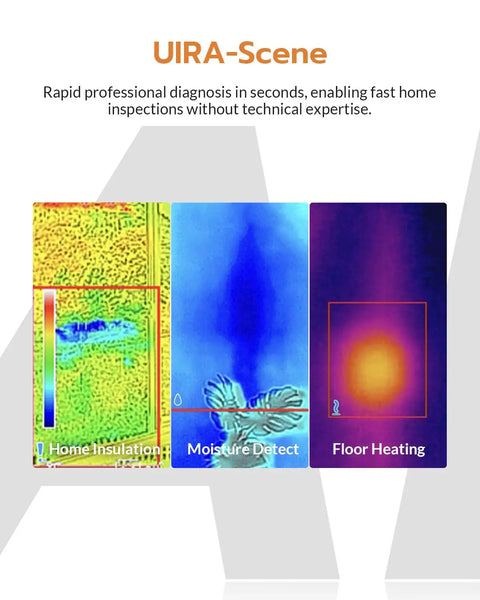 TT17D Wi-Fi Thermal Camera With 240x240 UIRA-IR And Visible Sensor AI Scene Inspection For Moisture Insulation Gaps And Floor Heating Faults Built-In Presets Ideal For Home Or Building Diagnostics, three thermal views