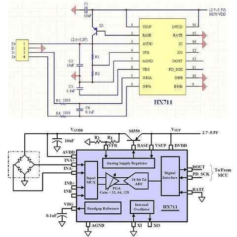 HX711 load cell wiring diagram for Four 50kg Load Cell Half Bridge Sensor Kit With HX711 Module For Precise Weight Readouts, Scalable To 100kg With Two Sensors Or Standalone With External Resistor, Perfect For DIY Scales, Robotics, And Force Sensing Projects.